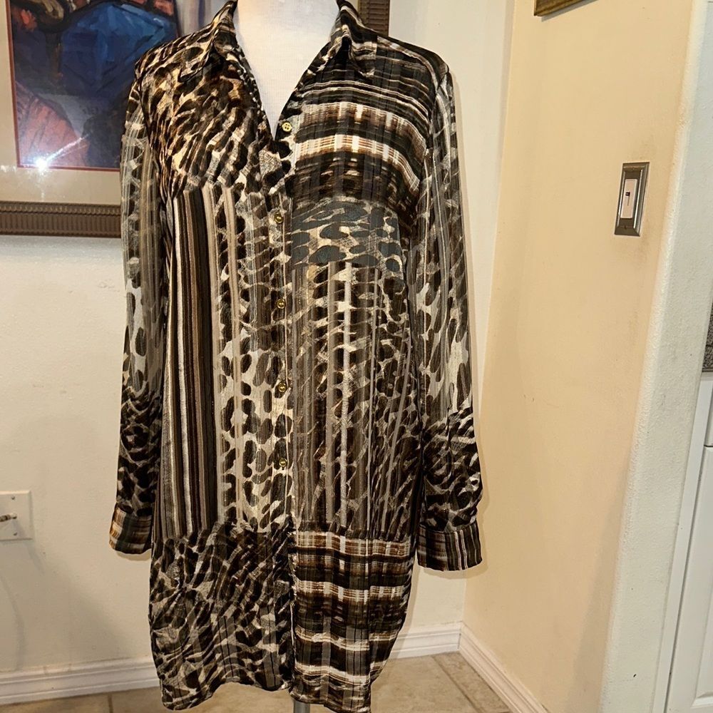 Chico’s Animal Print Multi Pattern Button-Up Tuni… - image 7